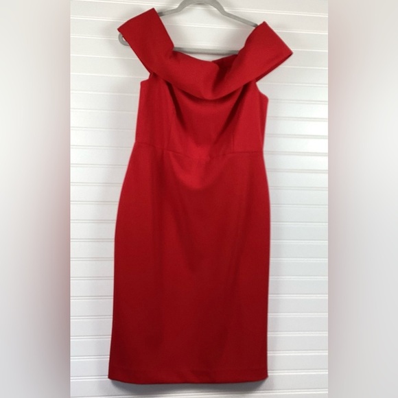Calvin Klein Red Off tge Shoulder Midi Dress Size 12 - Picture 1 of 8